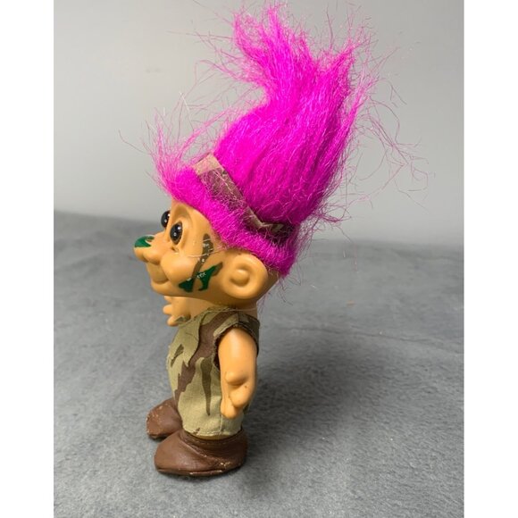 Vintage Russ Troll Doll 1980s Camouflage Outfit Pink Hair Collectible Toy - Picture 2 of 8